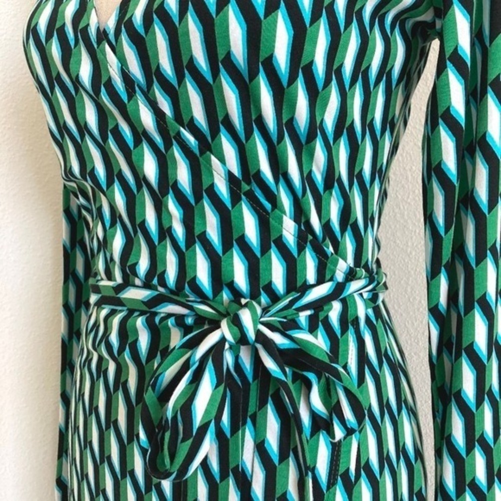 DVF For Target Arrow Geo Long Sleeve Midi Wrap Dress S Green Classic Career - Picture 13 of 17